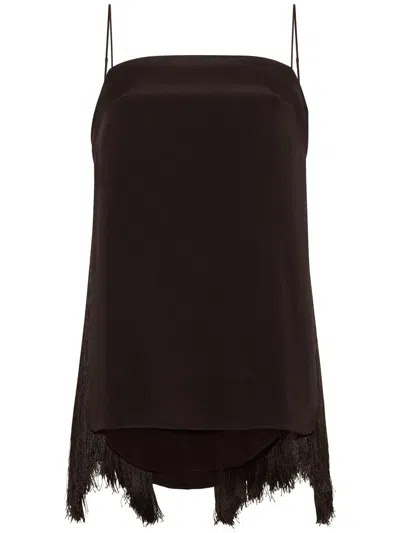 Adam Lippes Fringed Silk Vest Top In Black