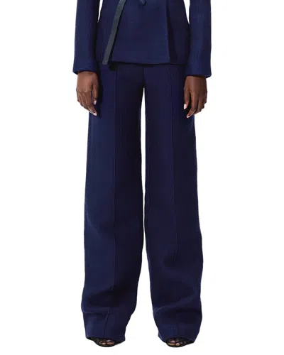 Adam Lippes Full Leg Wool & Silk-blend Trouser In Blue