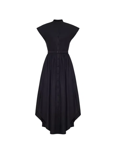 Adam Lippes Geneveive Belted Flared Dress In Black