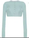 Adam Lippes Pointelle Compact Jacquard Crewneck Crop Cardigan In Blue