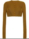 Adam Lippes Crop Silk Engineered Rib Cardigan In Brown