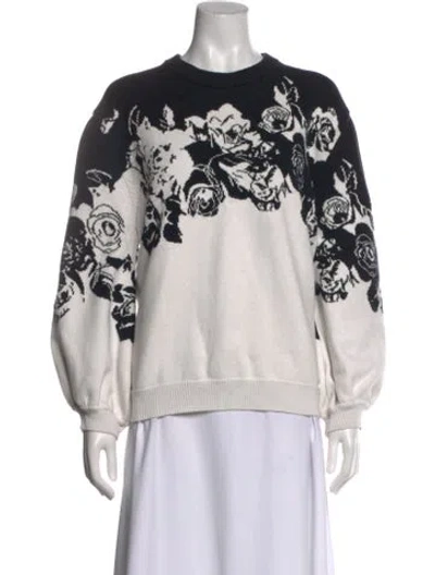 Pre-owned Adam Lippes Graphic Print Crew Neck Sweater In White