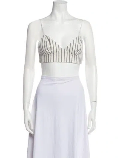 Pre-owned Adam Lippes Graphic Print V-neck Crop Top In Neutral