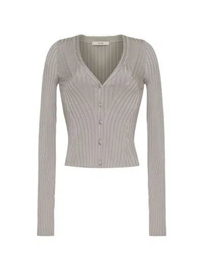 Adam Lippes Greer Ribbed-knit Cardigan In Gray