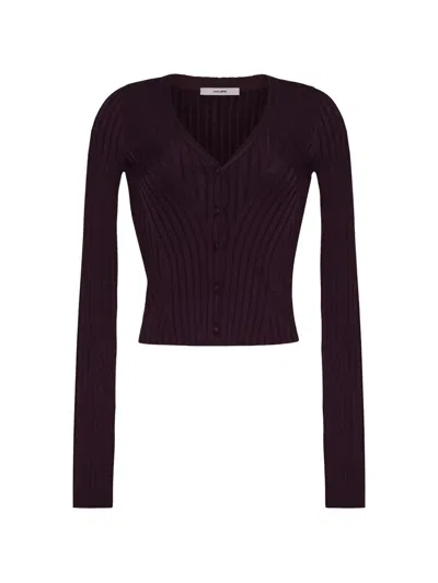 Adam Lippes Greer Ribbed-knit Cardigan In Purple