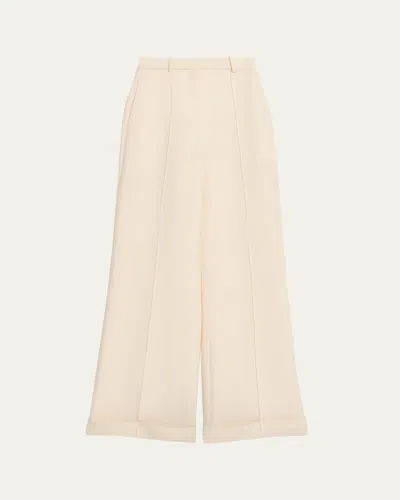 Adam Lippes High-rise Cuffed Wide-leg Trousers In Ivory