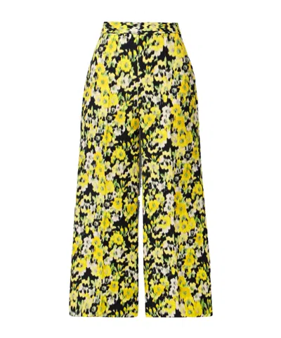 Adam Lippes Cropped Floral-print Wool And Silk-blend Straight-leg Pants In Yellow