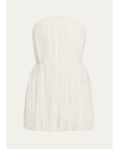 Adam Lippes Isla Pleated Delp Silk Strapless Top In White