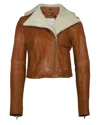 Adam Lippes Jacket With Sheepskin Collar In Brown Leather In Brown