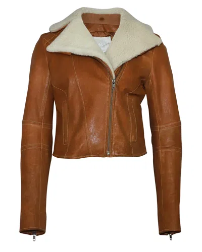 Adam Lippes Jacket With Sheepskin Collar In Brown Leather