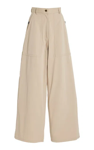 Adam Lippes Jasper Pant In Cotton Twill In Khaki