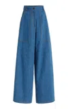 Adam Lippes Jasper Pant In Stone Wash Denim In Blue