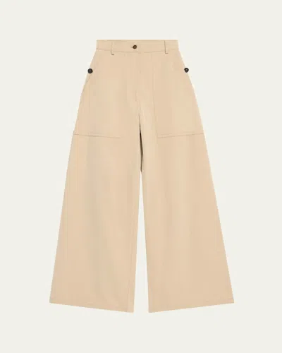 Adam Lippes Jasper Wide Leg Twill Pants In Khaki