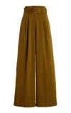 Adam Lippes Jericho Belted Cotton-cashmere Twill Wide-leg Pants In Brown