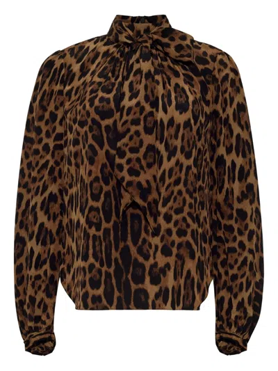 Adam Lippes Joan Leopard-print Pussy-bow Blouse In Gray