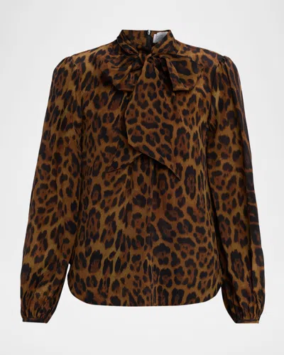Adam Lippes Joan Leopard-print Silk Scarf-neck Blouse In Brown