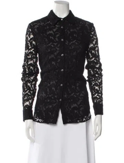 Pre-owned Adam Lippes Lace Lace Pattern Button-up Top In Black