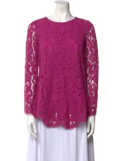 Pre-owned Adam Lippes Lace Pattern Crew Neck Blouse In Pink