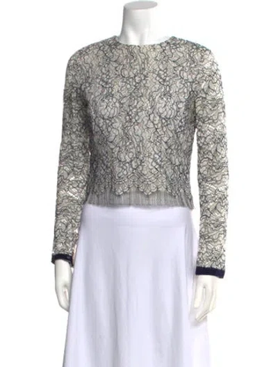 Pre-owned Adam Lippes Lace Pattern Crew Neck Top In Multicolor