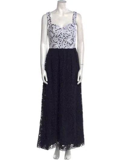 Pre-owned Adam Lippes Lace Pattern Long Dress In Blue
