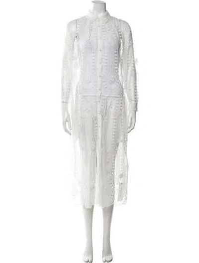 Pre-owned Adam Lippes Lace Pattern Long Dress In White
