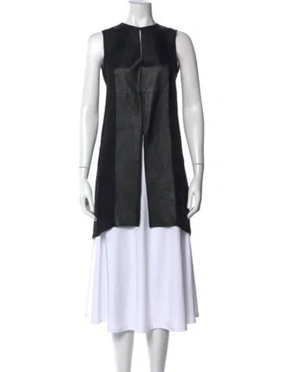 Pre-owned Adam Lippes Lamb Leather Crew Neck Tunic In Black