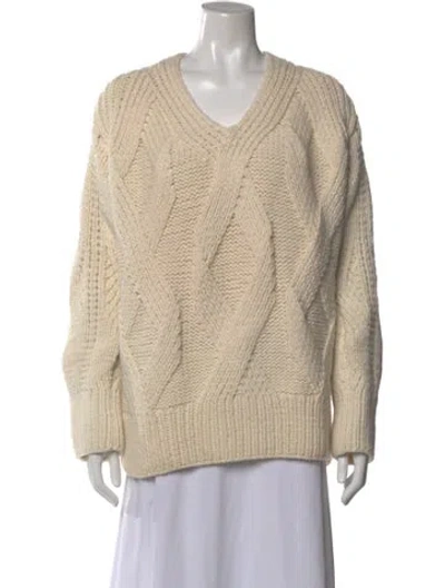 Pre-owned Adam Lippes Lambswool V-neck Sweater In Neutral