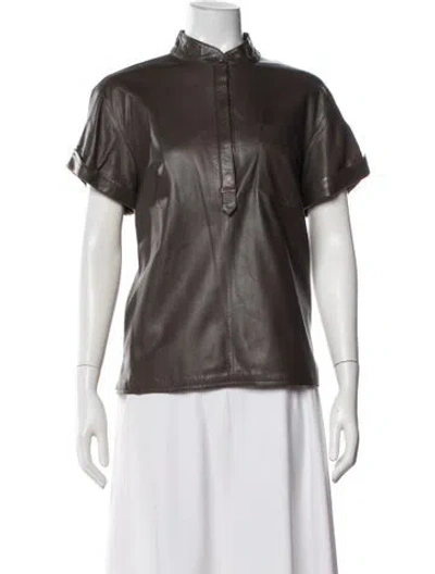 Pre-owned Adam Lippes Leather Short Sleeve Button-up Top In White