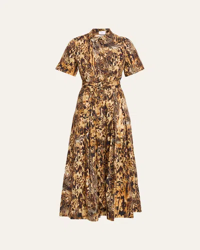 Adam Lippes Leighton Animal-print Belted Midi Shirtdress In Copper Multi