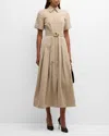 Adam Lippes Belted Cotton Twill Midi Shirt Dress In Khaki