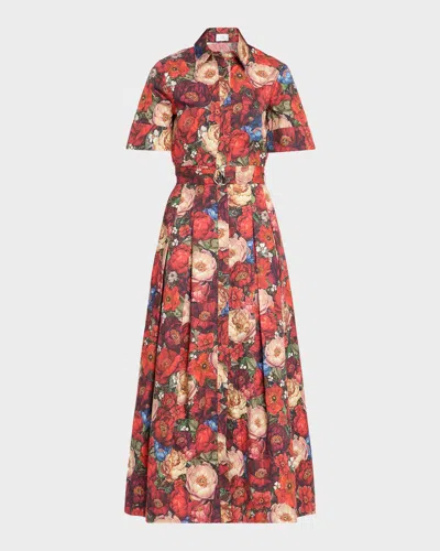 Adam Lippes Leighton Belted Floral Poplin Midi Dress In Multi