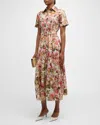 ADAM LIPPES LEIGHTON FLORAL-PRINT SHORT-SLEEVE BELTED MIDI SHIRTDRESS