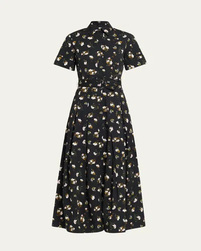 Adam Lippes Leighton Floral-print Belted Midi Shirtdress In Multi
