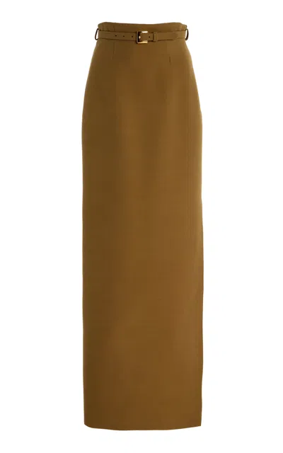 Adam Lippes Leto Belted Silk-wool Maxi Skirt In Green