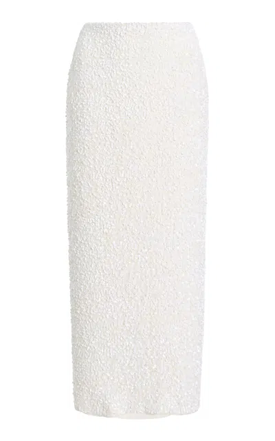 Adam Lippes Sequin Knit Leto Midi Skirt In White