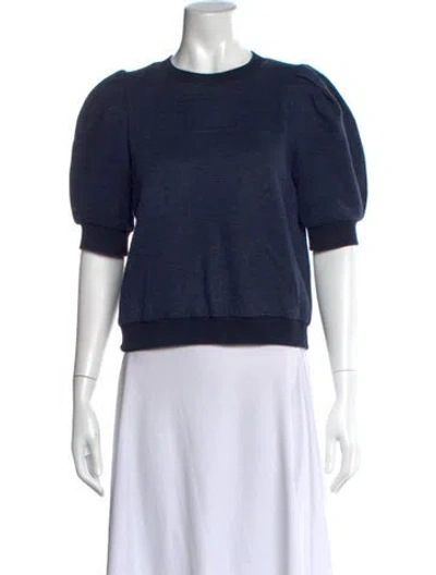 Pre-owned Adam Lippes Linen Crew Neck Top In Blue