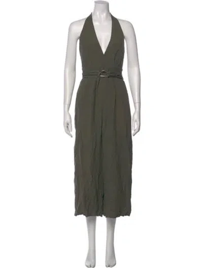Pre-owned Adam Lippes Linen V-neck Jumpsuit In Green