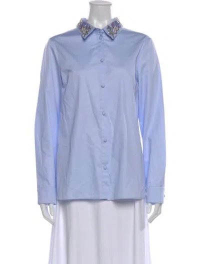 Pre-owned Adam Lippes Long Sleeve Button-up Top In Blue