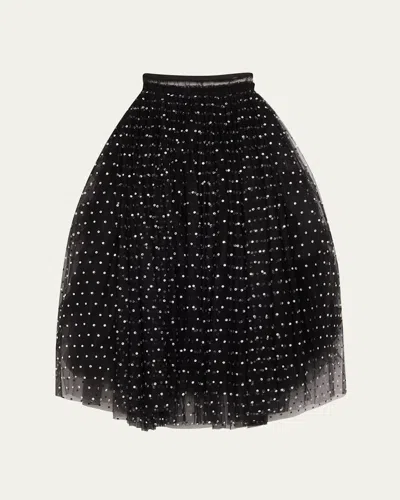 Adam Lippes Long Tulle Crystal Skirt In Black