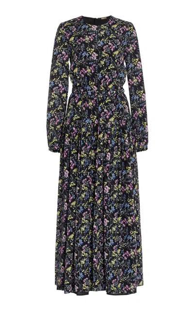 Adam Lippes Lorynn Dress In Printed Crepe De Chine In Black