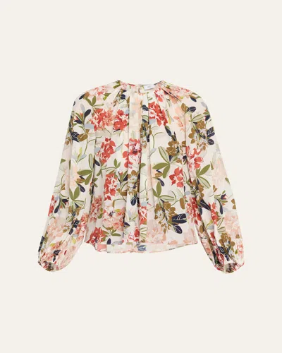 Adam Lippes Lottie Floral-print Crepe De Chine Top In White