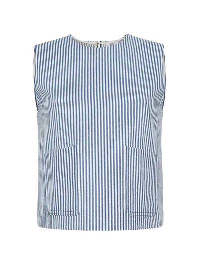 Adam Lippes Ludlow Striped Sleeveless Blouse In Blue