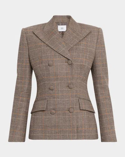 Adam Lippes Malone Check Double-breasted Jacket In Brown