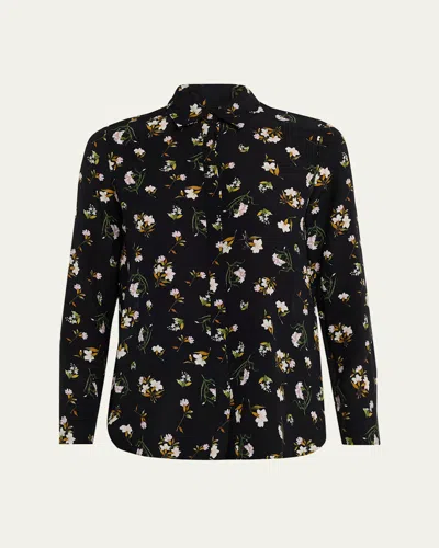Adam Lippes Mathias Floral Silk Crepe De Chine Button-down Shirt In Black