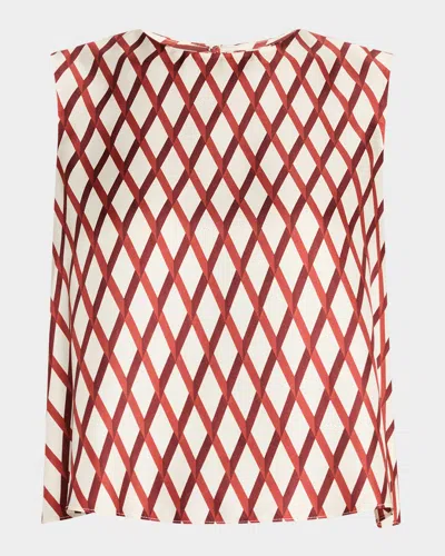 Adam Lippes Mercer Diamond Grid Print Silk Twill Top In Pattern