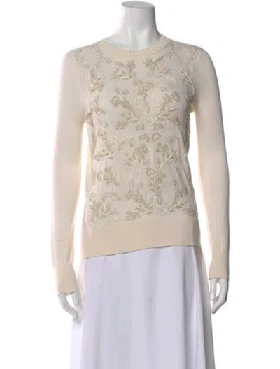 Pre-owned Adam Lippes Merino Wool Floral Print Sweater W/ Tags In Neutral
