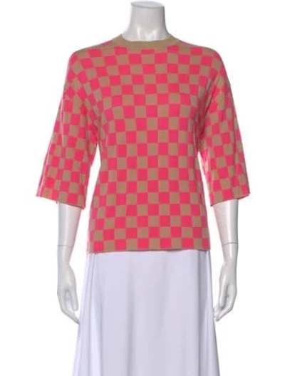 Pre-owned Adam Lippes Merino Wool Plaid Print Sweater In Pink