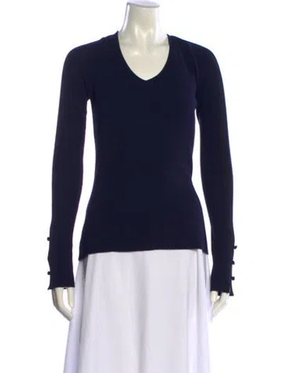 Pre-owned Adam Lippes Merino Wool V-neck Sweater In Blue
