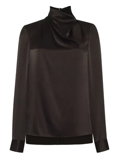 Adam Lippes Mizner High-neck Charmeuse Top In Brown