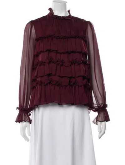 Pre-owned Adam Lippes Mock Neck Long Sleeve Blouse In Burgundy